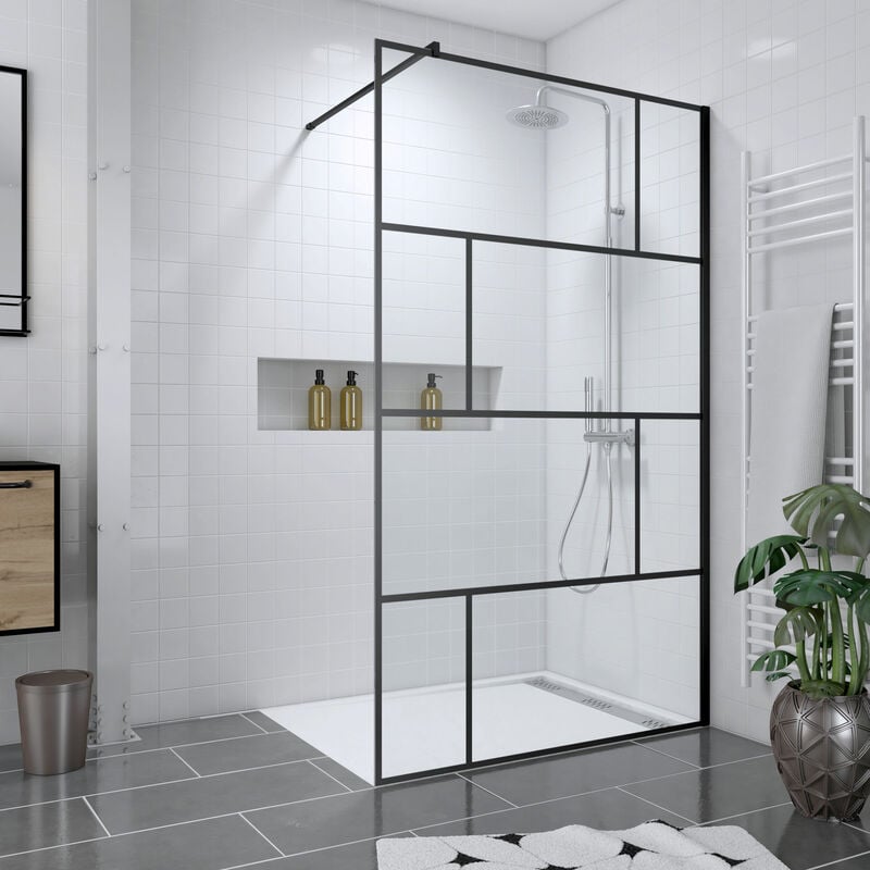 Pack Paroi de douche 120x195 cm + RECEVEUR EN ACRYLIQUE BLANC EFFET PIERRE 120X90