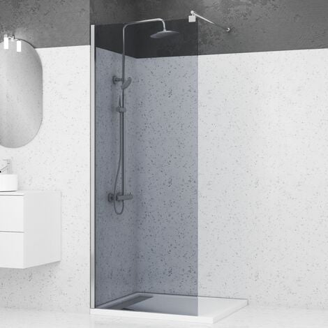 Pack paroi de douche a l'italienne 80x200cm fumee profile chrome + barre de fixation murale chrome