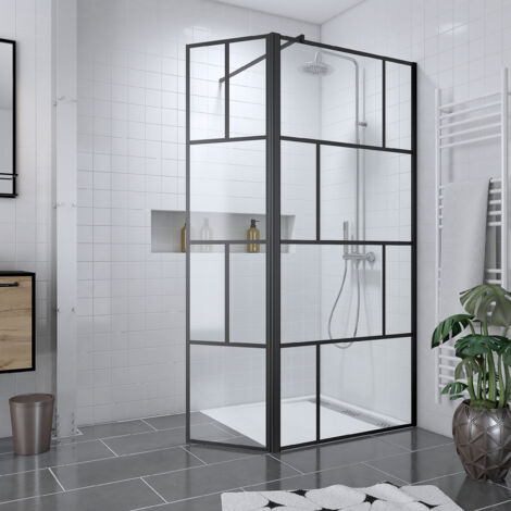 pack paroi de douche 90+40x195cm + receveur blanc lineaire 90x90cm - blocks 90