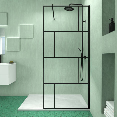 pack paroi de douche 90x195 cm + receveur blanc effet pierre 140x90 cm