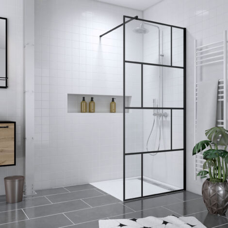 pack paroi de douche 90x195 cm + receveur en acrylique blanc effet pierre 90x90