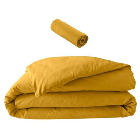 Pack parure 260 x 240 cm en percale 78 Fils + DH 160x200 cm Curry