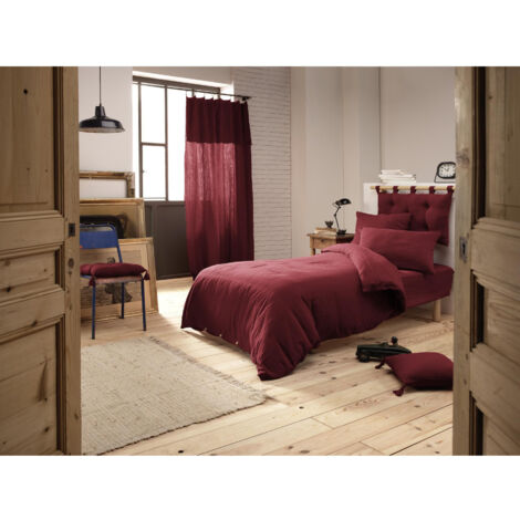 Pack Parure de couette 140x200 cm + Drap housse 90x190 + 1 taie Gaze de coton Bio Bordeaux