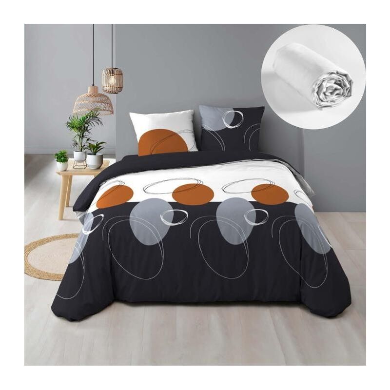 Douceur D'intérieur - Pack parure de couette 220 x 240 cm Oblis + drap housse (140) Blanc