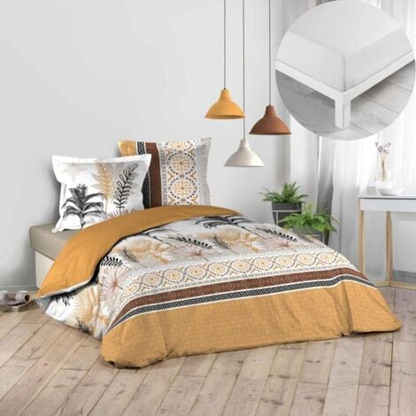 Pack parure de couette 260 x 240 cm Novaline + drap housse 140 x 190 cm  Beige