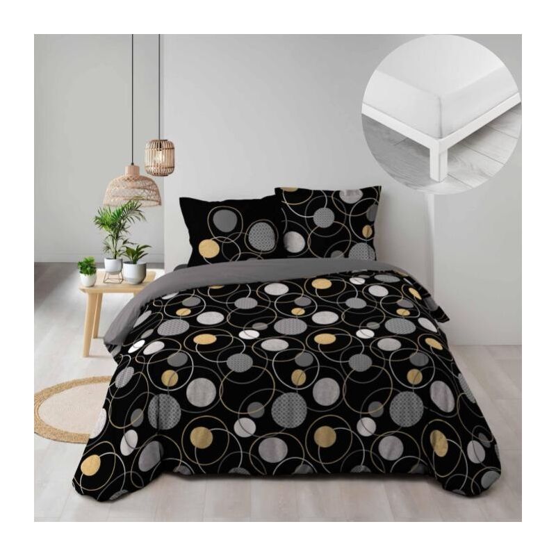 Pack parure de couette 240 x 220 cm Milor + drap housse 140 x 190 x 30 cm Blanc