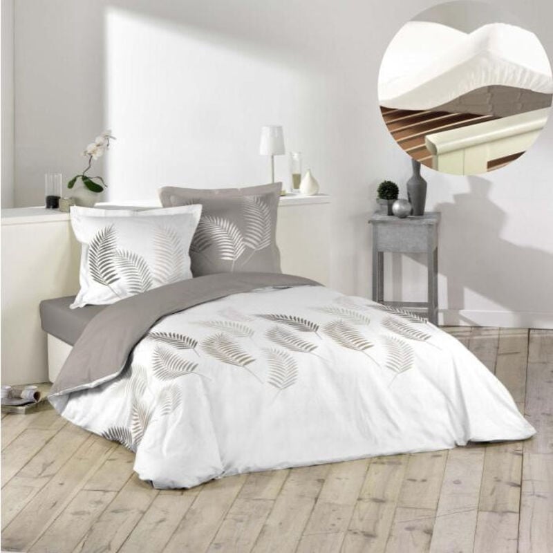 Cdaffaires - Pack parure de couette 260x240 cm Goyave + drap housse 160x200x30 Blanc