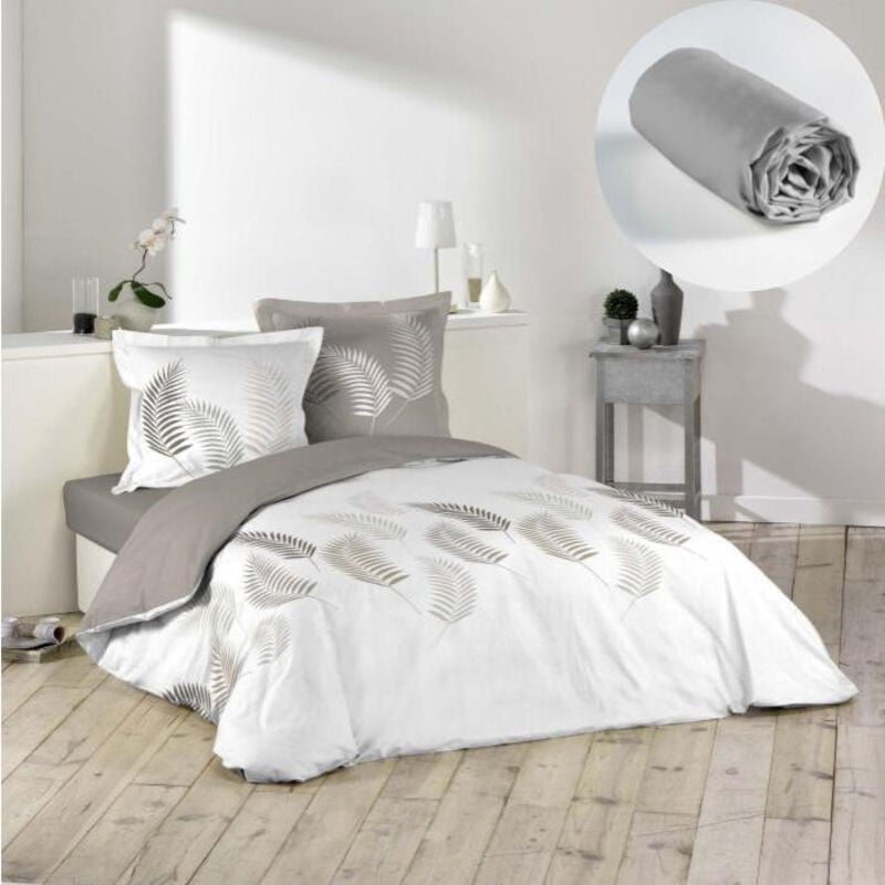 Cdaffaires - Pack parure de couette 260x240 cm Goyave + drap housse 160x200x30 Gris