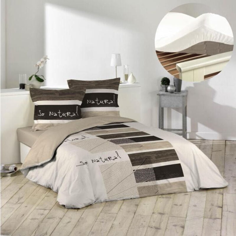 Pack parure de couette 260x240 cm So natural + drap housse 160x200 Blanc