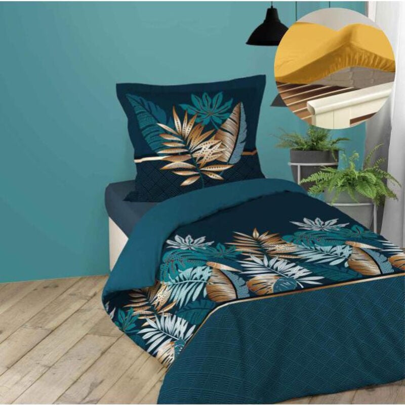 Cdaffaires - Pack parure de couette enfant 140x200 cm Alianor + drap housse 90x190 Jaune