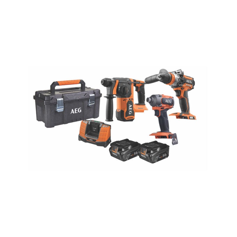 AEG - Pack Perceuse-visseuse à percussion - Visseuse à chocs - Marteau Perforateur - 2 Batteries 5,0Ah - Chargeur - FR18ACE3BL-502TB