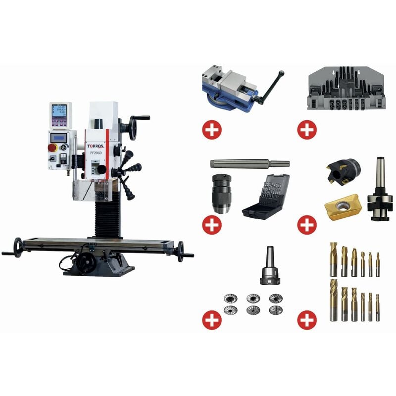 Torros - Perceuse-fraiseuse x 480 y 175 mm z 280 mm CM2/M10 0,85 kW 230V + accessoires indispensables pack PF20LD