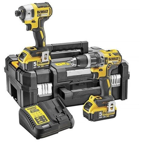 Pack Perceuse + Visseuse à chocs DEWALT DCK266P2T - 18V - 2 batteries 5Ah - Chargeur - Coffret Tstak