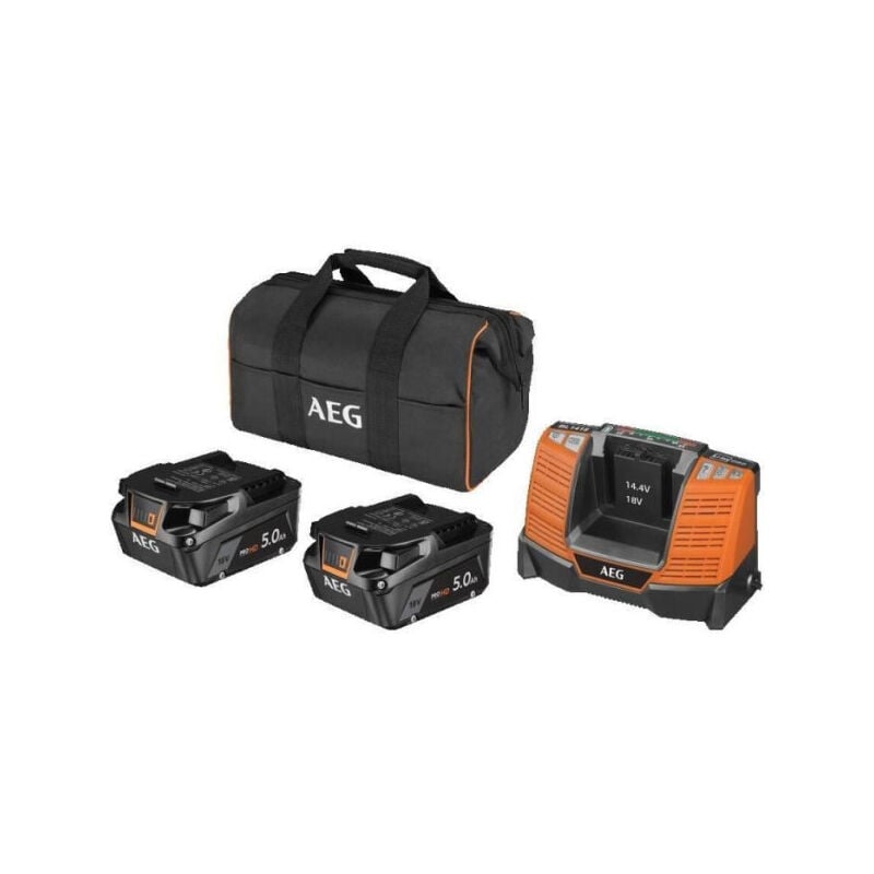 AEG - Pack perceuse-visseuse a percussion + meuleuse 125 mm powertools - 18 v - Avec batteries, chargeur et sac
