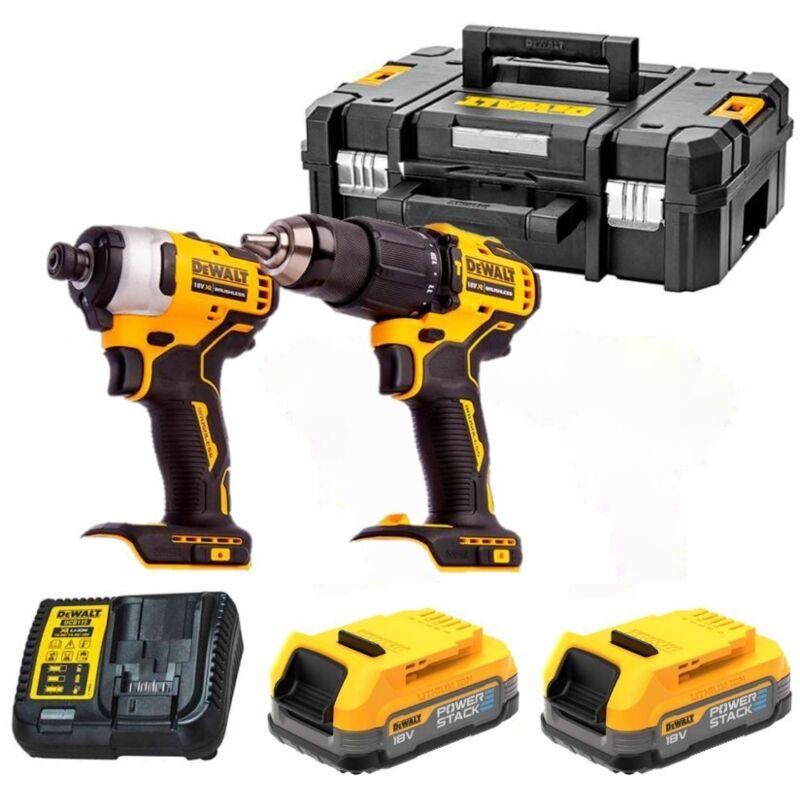 Pack de 2 outils 18V POWERSTAK DCD709DCF809 + 2 batteries 1 7Ah + chargeur + coffret T STAK DEWALT DCK2062E2T QW