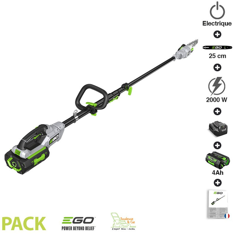 Ego Power+ - Pack perche élagueuse téléscopique batterie et chargeur inclus PS1000E à batterie EgoPower guide Oregon 25 cm - Gris