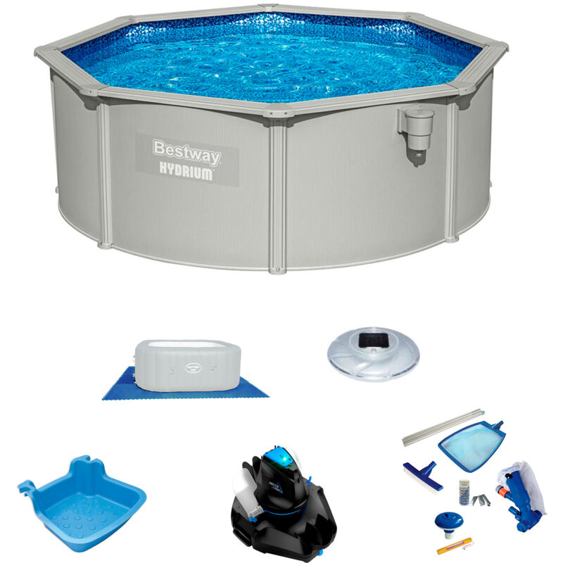 Bestway - Pack Piscina Hydrium Redonda 360X120 Cm Más Accesorios De Mantenimiento De Piscina Con Robot Limpiafondos Incluido