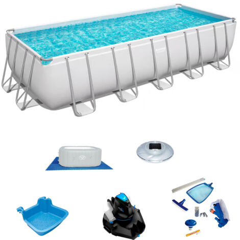 Pack Piscine Bestway Rectangulaire 640x274x132 cm con et Accessoires d'Entretien de Piscine avec Robot Nettoyeur Inclus