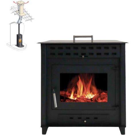 Pack Poêle à bois NOA 9 bûches 50cm + Kit Conduit 150 - Noir