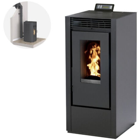 Pack Poêle à granules MARINA 14KW Etanche Noir + Kit Conduit Sortie Ventouse