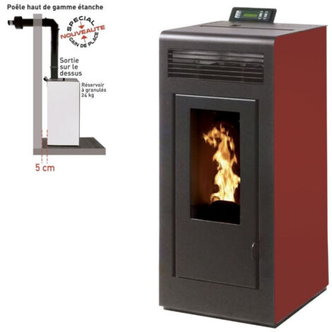 Pack Poêle à granules MARINA 11KW Etanche sortie Concentrique sur le dessus + Kit Conduit Ventouse (sortie façade) - Noir - Noir