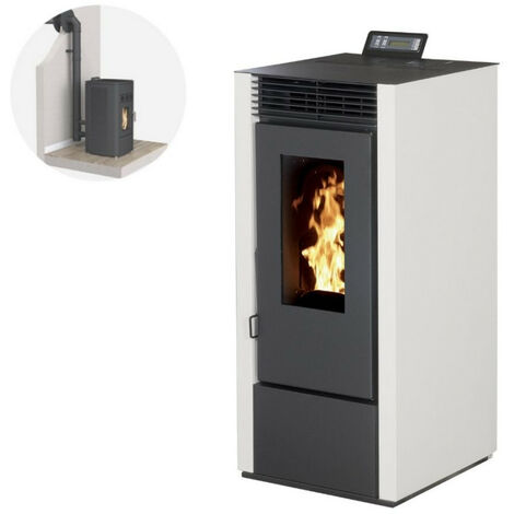 Pack Poêle à granules MARINA 14KW Etanche Noir + Kit Conduit Double Flux IntÈrieur Vertical Avant Tubage 100/150