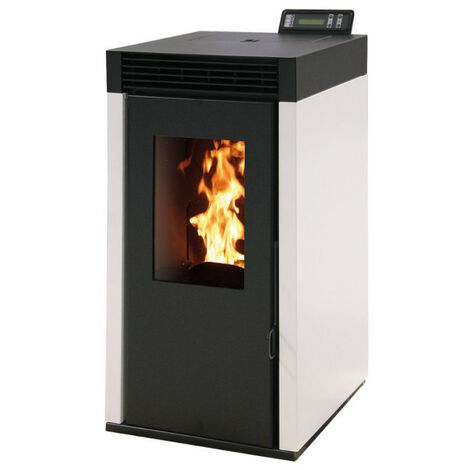Pack Poêle à granules MARINA 14KW Etanche Noir + Kit Conduit Double Flux Intèrieur Vertical Avant Tubage 80-125