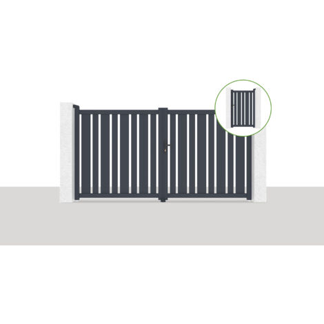 Pack portail battant 300x160cm VEYMONT + Portillon 1m VEYMONT H.160cm Gris