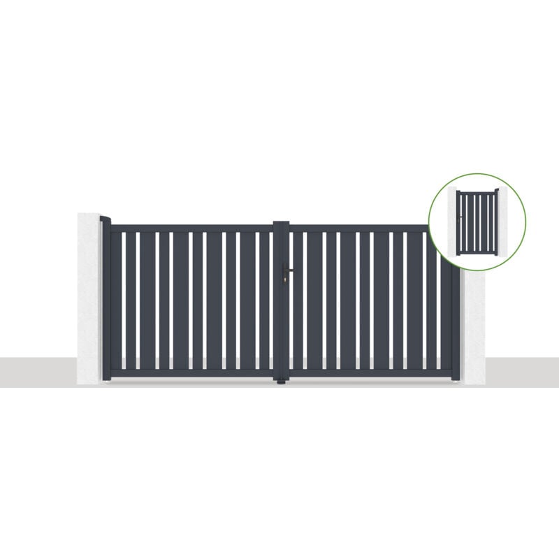 Pack portail battant 350x160cm veymont + Portillon 1m veymont H.160cm Gris