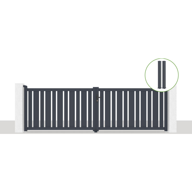 Pack portail battant 400x120cm veymont + 2 poteaux eifel H.166cm Gris