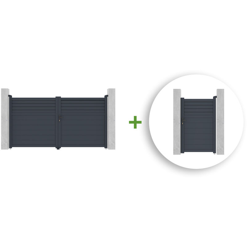 Casanoov - Pack portail battant carpatia 300x160cm + Portillon carpatia 100x160cm Gris