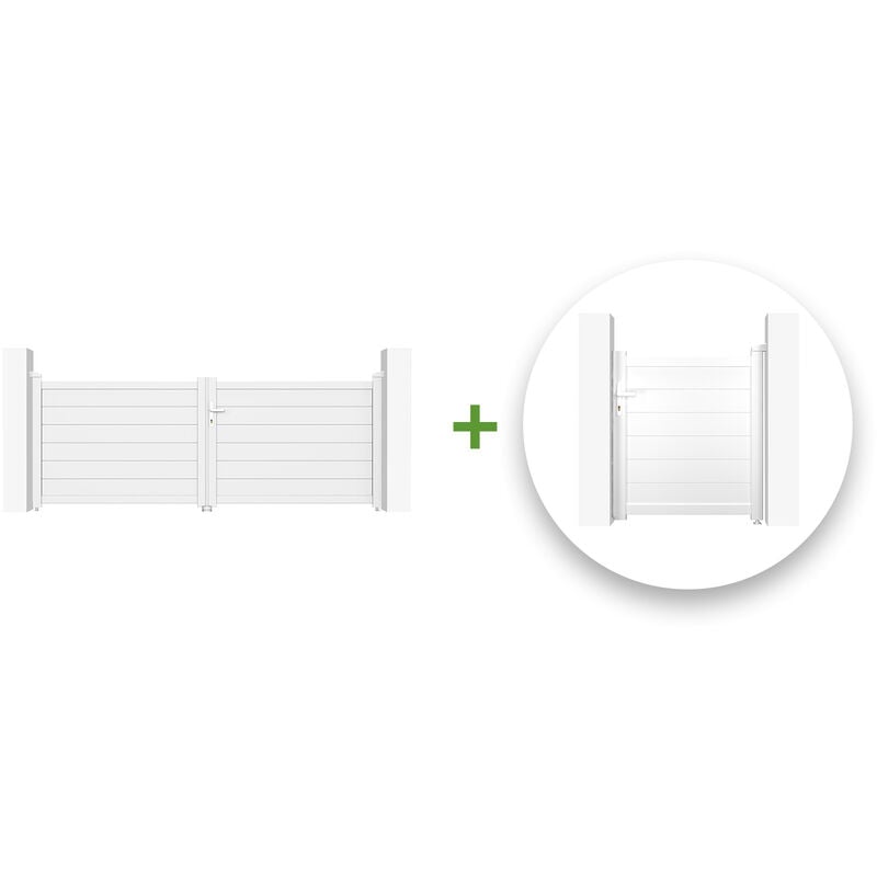 Pack portail battant EIGER 300x115cm + Portillon EIGER 100x115cm Blanc
