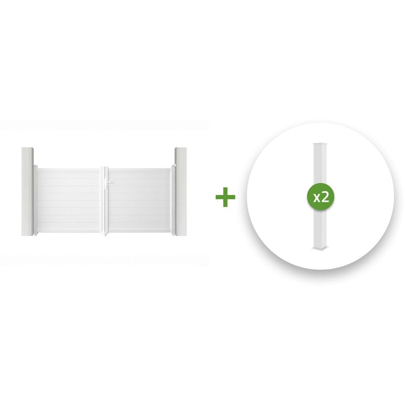 Pack portail battant eiger 300x140cm + 2 poteaux eifel H.166cm Blanc