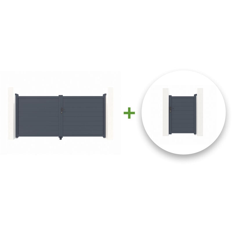 Pack portail battant eiger 300x140cm + Portillon eiger 100x140cm Gris