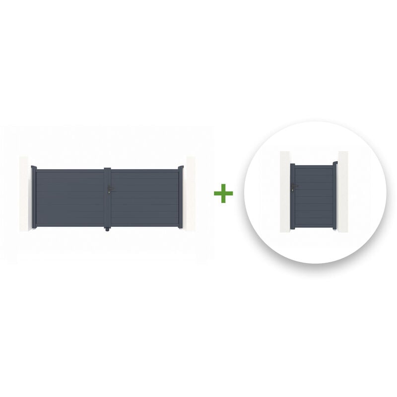 Pack portail battant eiger 350x140cm + Portillon eiger 100x140cm Gris