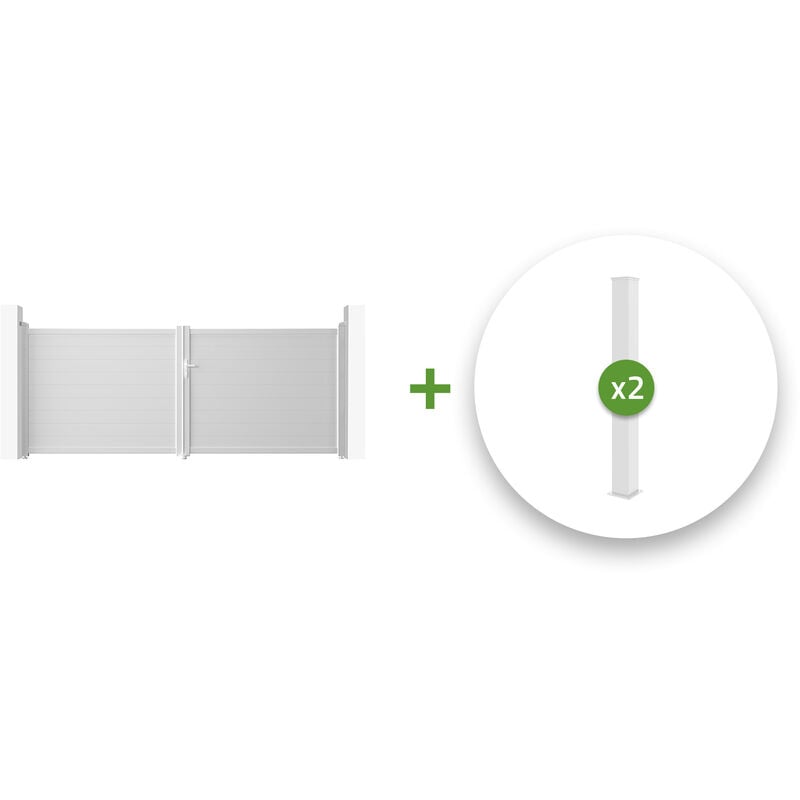 Casanoov - Pack portail battant eiger 400x160cm + 2 poteaux eifel H.190cm Blanc