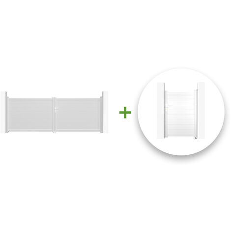 Pack portail battant EIGER 400x140cm + Portillon EIGER 100x140cm Blanc