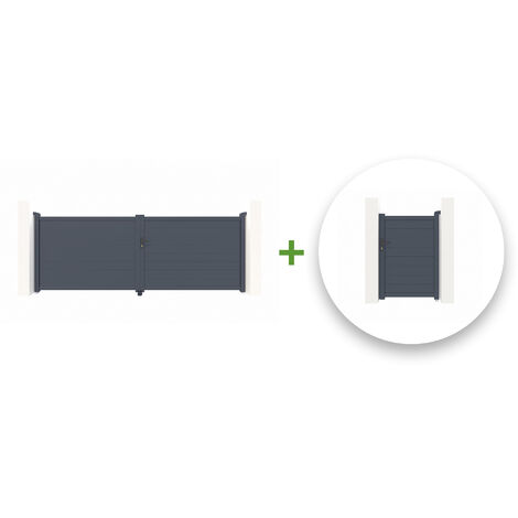 Pack portail battant EIGER 400x140cm + Portillon EIGER 100x140cm Gris