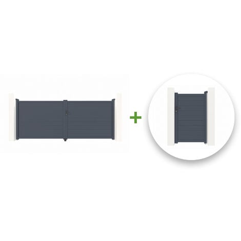 Pack portail battant EIGER 400x160cm + Portillon EIGER 100x160cm Gris