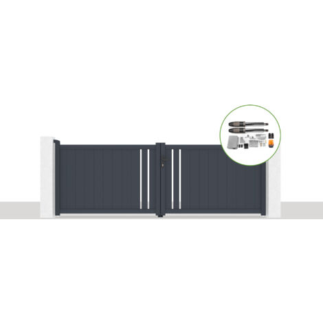 Pack portail battant électrique GIONA 350x120cm Gris + Motorisation TANKER B700