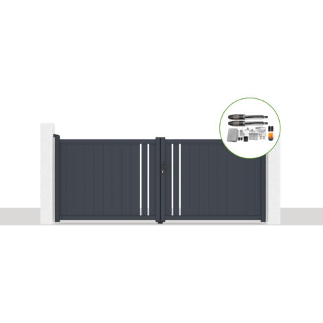 Pack portail battant électrique GIONA 350x140cm Gris + Motorisation TANKER B700