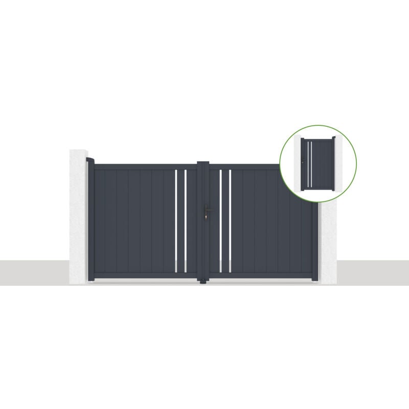 Casanoov - Pack portail battant giona 300x160cm + Portillon giona H.160cm Gris