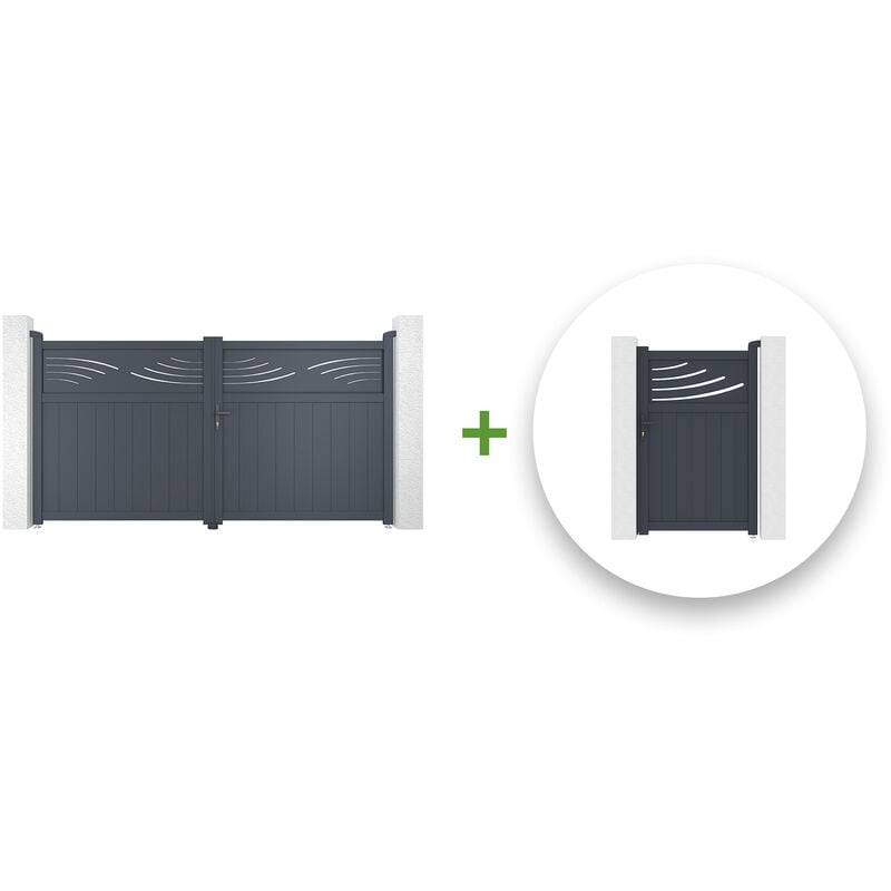 Casanoov - Pack portail battant halti 300x160cm + Portillon halti 100x160cm gris