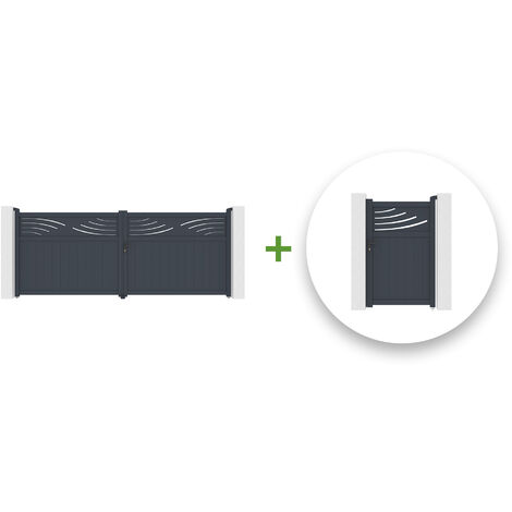 Pack portail battant HALTI 400x160cm + Portillon HALTI 100x160cm GRIS