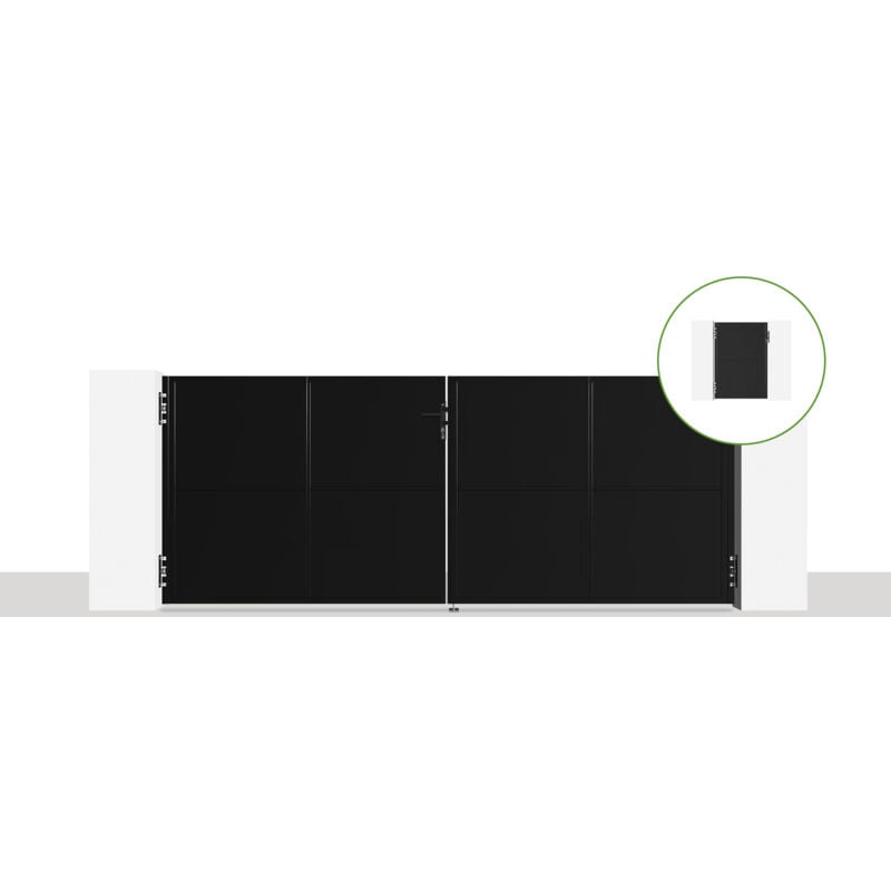 Casanoov - Pack portail battant nali 3,5x1,4m + Portillon H.140cm noir mat