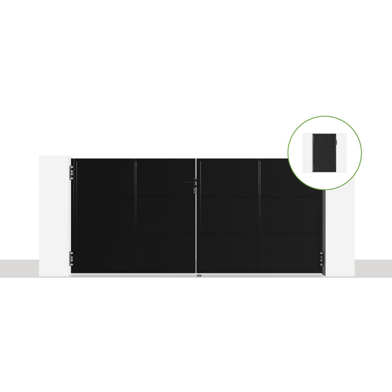 Casanoov - Pack portail battant nali 3,5x1,6m + Portillon H.160cm noir mat