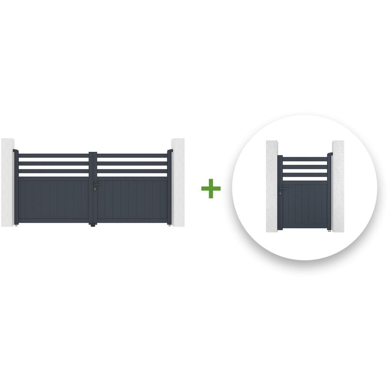 Pack portail battant NEVIS 300x140cm + Portillon NEVIS 100x140cm GRIS