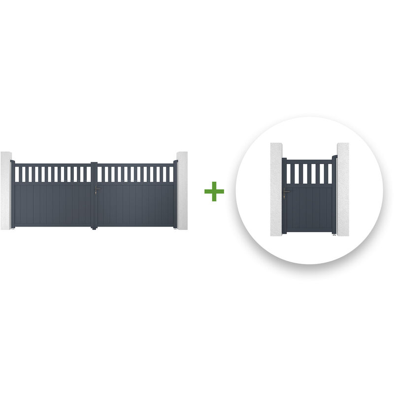 Pack portail battant santis 400x140cm + Portillon santis 100x140cm gris