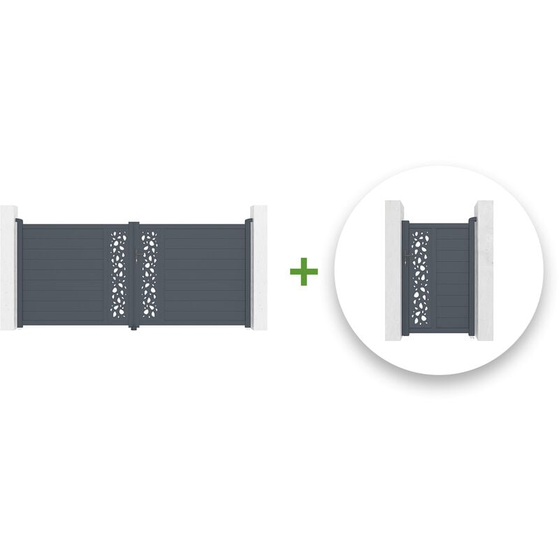 Casanoov - Pack portail battant sunny 350x160cm + Portillon sunny 100x160cm