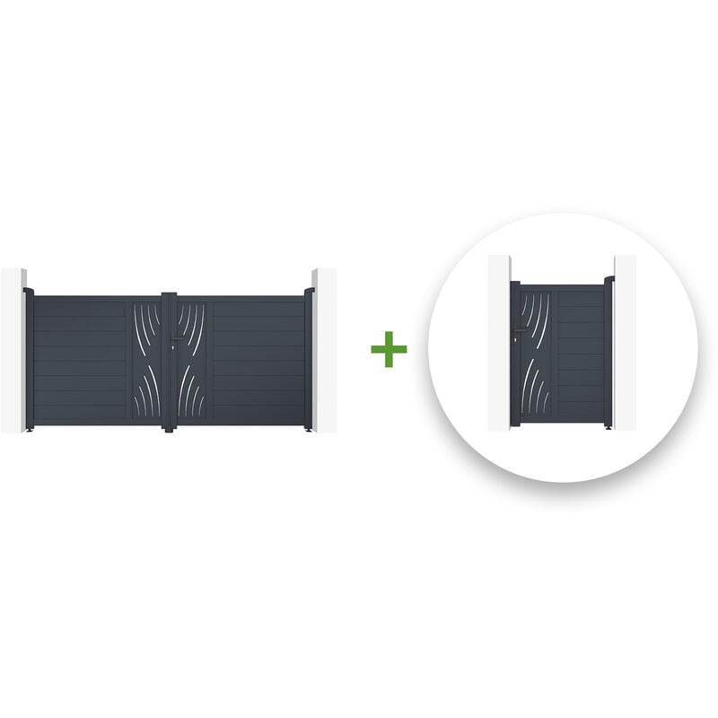 Pack portail battant veleta 300x140cm + Portillon veleta 100x140cm Gris